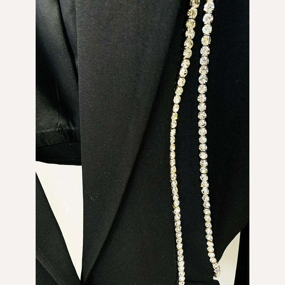 KIMLUD, HIGH QUALITY New Fashion 2023 Designer Suit Set Women's Single Button Hollow Out Diamonds Beaded Blazer Flare Pants Set, KIMLUD Women's Clothes