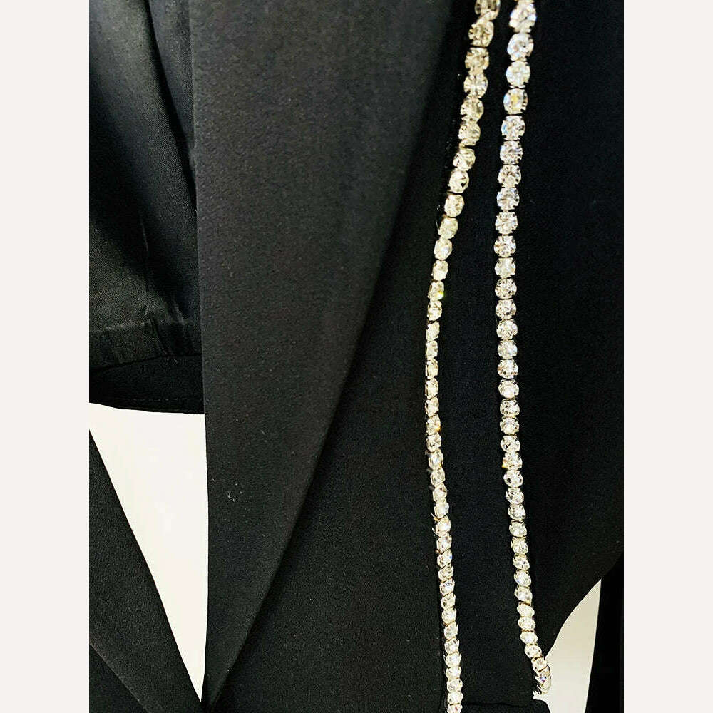 KIMLUD, HIGH QUALITY New Fashion 2023 Designer Suit Set Women's Single Button Hollow Out Diamonds Beaded Blazer Flare Pants Set, KIMLUD Womens Clothes