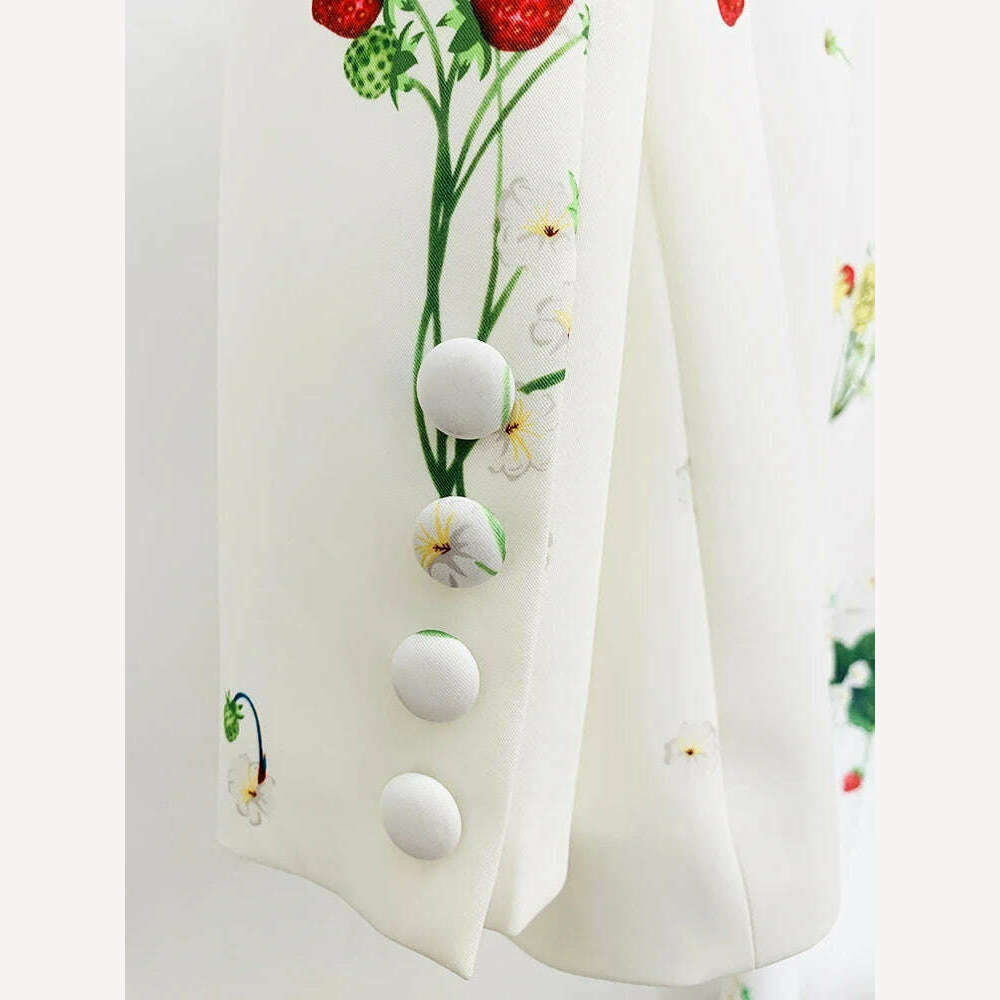 KIMLUD, HIGH QUALITY Newest 2024 Designer Runway Suit Set Women's Single Button Strawberry Floral Printed Blazer Pants Suit 2pcs, KIMLUD Womens Clothes