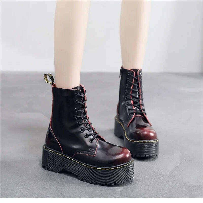 KIMLUD, High Quality Platform Boots Women Shoes Autumn Winter Lace-up Zipper Black  Ankle Boots Punk Shoes Thick Bottom Motorcycle Boots, KIMLUD Womens Clothes