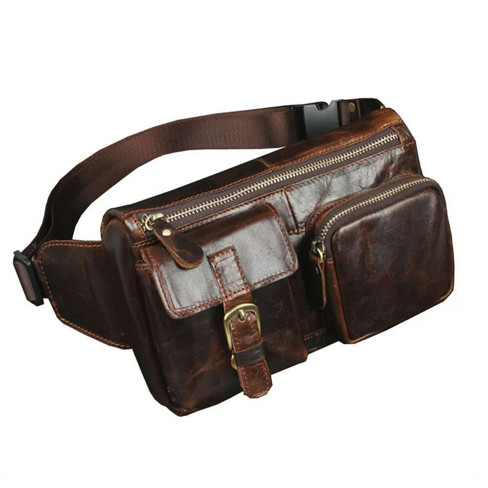 KIMLUD, High Quality Real Cowhide Hip Fanny Belt Pack Pouch Single Shoulder Cross Body Bags Men Genuine Leather Bum Waist Chest Bags, KIMLUD Women's Clothes