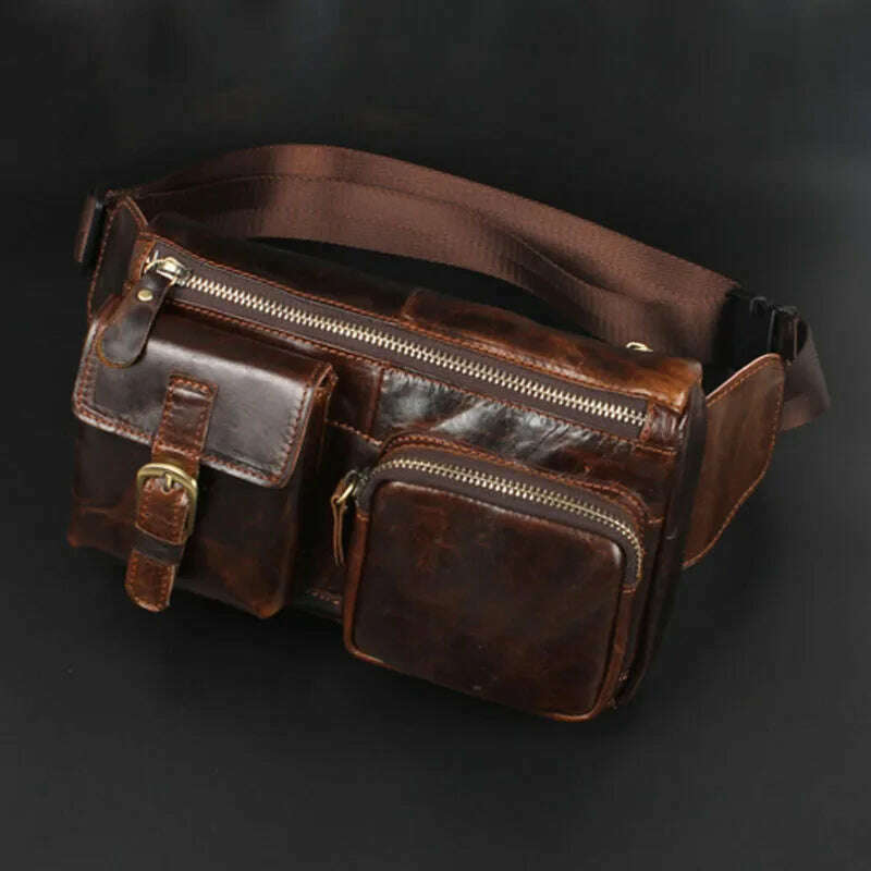 KIMLUD, High Quality Real Cowhide Hip Fanny Belt Pack Pouch Single Shoulder Cross Body Bags Men Genuine Leather Bum Waist Chest Bags, KIMLUD Womens Clothes