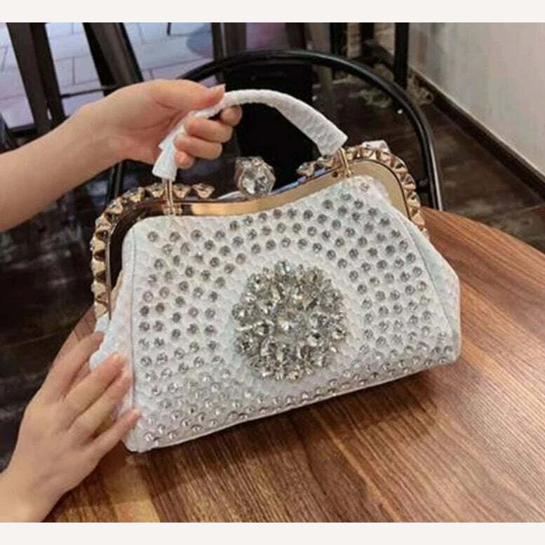 KIMLUD, High-quality shoulder bag women's summer 2022 new explosive texture niche messenger bag large-capacity diamond-encrusted handbag, White / 30cm(L)X11cm(W)X22cm, KIMLUD Womens Clothes