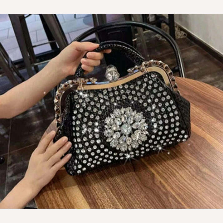 KIMLUD, High-quality shoulder bag women's summer 2022 new explosive texture niche messenger bag large-capacity diamond-encrusted handbag, Black / 30cm(L)X11cm(W)X22cm, KIMLUD APPAREL - Womens Clothes