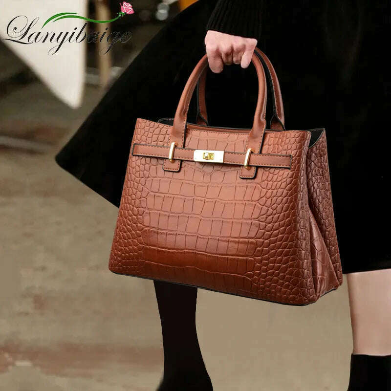 KIMLUD, High Quality Soft Leather Shoulder Crossbody Bags For Women Luxury Designer Handbag Brand Stylish Crocodile Print Vintage Bag, KIMLUD Womens Clothes