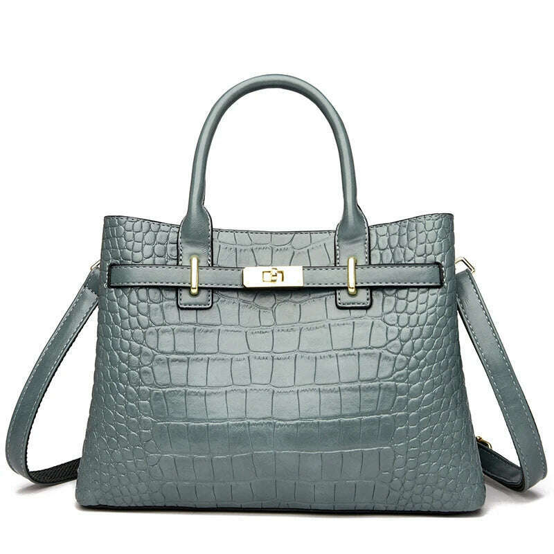 KIMLUD, High Quality Soft Leather Shoulder Crossbody Bags For Women Luxury Designer Handbag Brand Stylish Crocodile Print Vintage Bag, Green, KIMLUD Womens Clothes