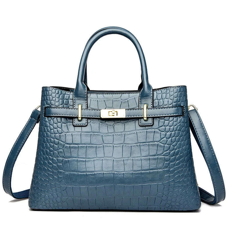 KIMLUD, High Quality Soft Leather Shoulder Crossbody Bags For Women Luxury Designer Handbag Brand Stylish Crocodile Print Vintage Bag, Blue, KIMLUD Womens Clothes