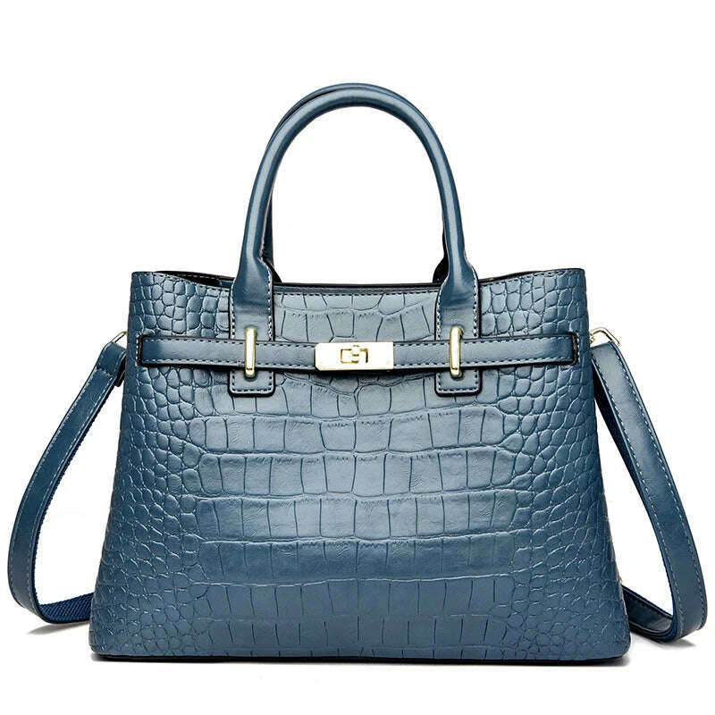 KIMLUD, High Quality Soft Leather Shoulder Crossbody Bags For Women Luxury Designer Handbag Brand Stylish Crocodile Print Vintage Bag, Blue, KIMLUD APPAREL - Womens Clothes
