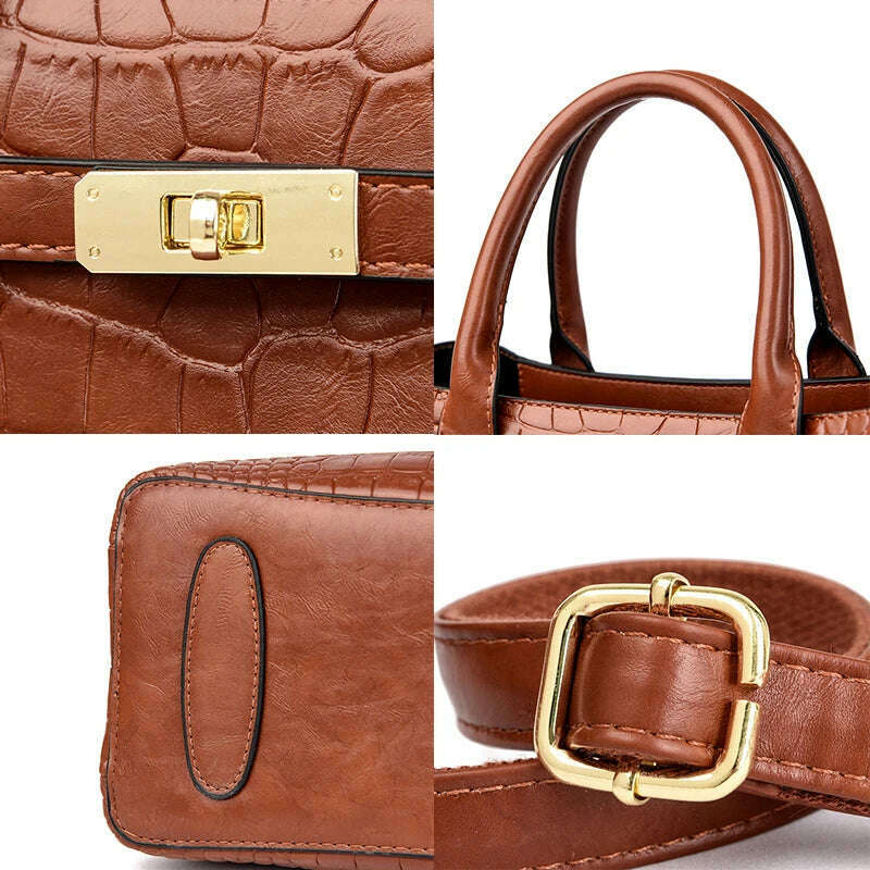 KIMLUD, High Quality Soft Leather Shoulder Crossbody Bags For Women Luxury Designer Handbag Brand Stylish Crocodile Print Vintage Bag, KIMLUD Women's Clothes