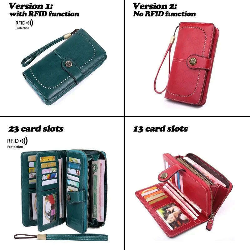 KIMLUD, High Quality Women Wallet RFID Anti-theft Leather Wallets For Woman Long Zipper Large Ladies Clutch Bag Female Purse Card Holder, KIMLUD Womens Clothes