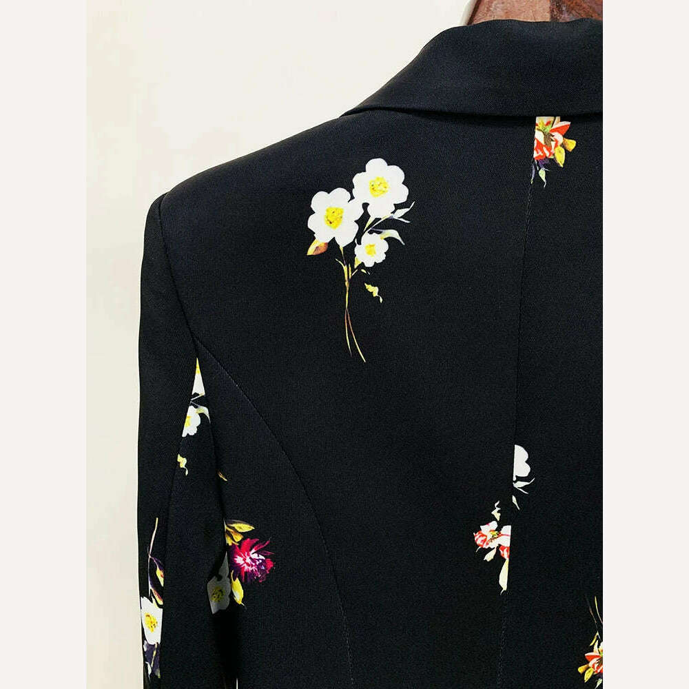 KIMLUD, HIGH STREET Newest Fashion 2023 Designer Suit Set Women's Elegant Floral Printed Single Button Blazer Flare Pants Suit 2pcs, KIMLUD Womens Clothes