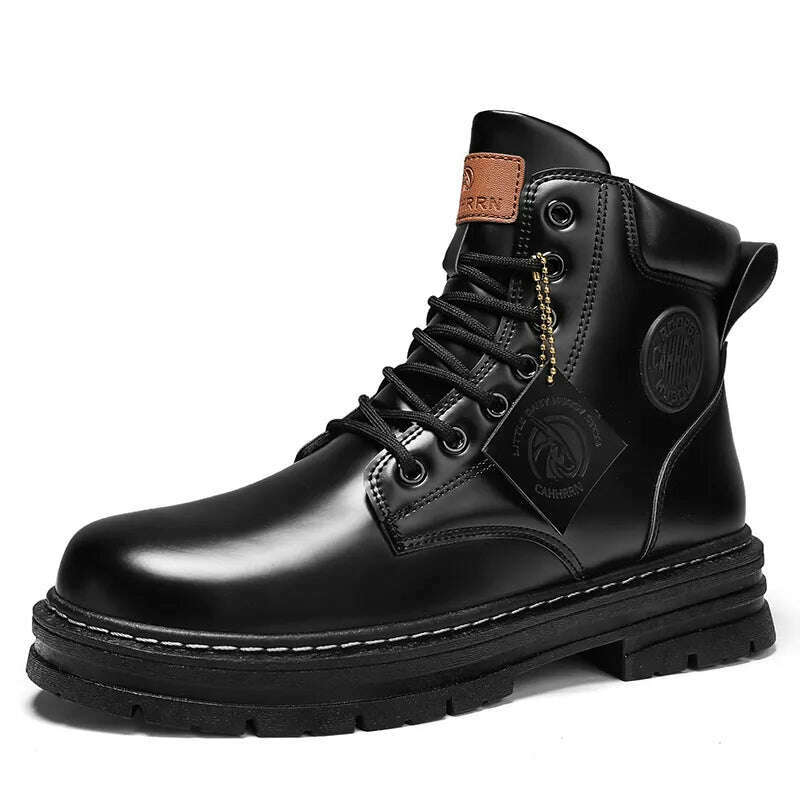 KIMLUD, High Top Boots Men Leather Shoes Fashion Motorcycle Ankle Military Boots For Men Winter Boots Man Shoes Lace-Up Botas Hombre, black   0229 / 39, KIMLUD Womens Clothes