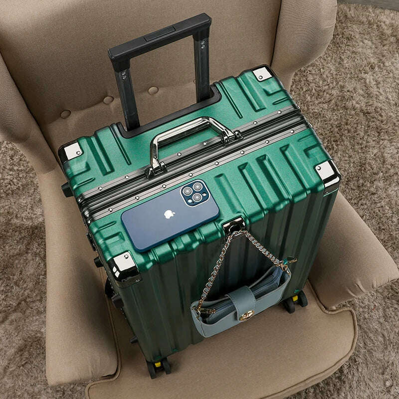 KIMLUD, High-value student rolling luggage men women fashion new trolley suitcase carry on large-capacity silent travel boarding case, Dark green / 22Inches 550mm, KIMLUD APPAREL - Womens Clothes