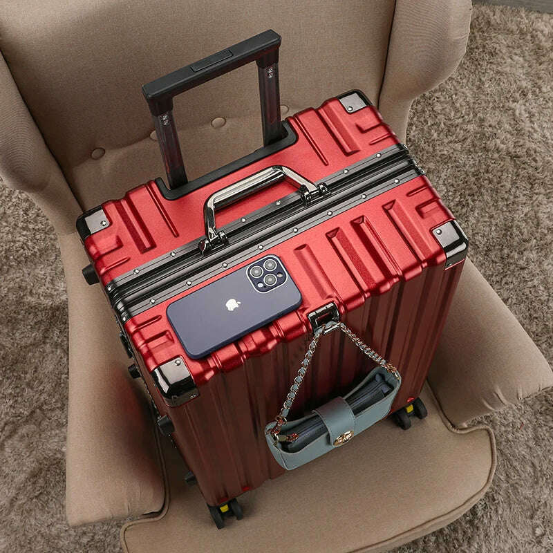 KIMLUD, High-value student rolling luggage men women fashion new trolley suitcase carry on large-capacity silent travel boarding case, Red / 30Inches 750mm, KIMLUD APPAREL - Womens Clothes