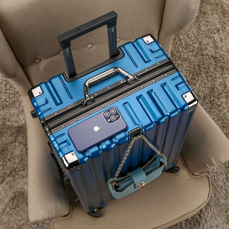 KIMLUD, High-value student rolling luggage men women fashion new trolley suitcase carry on large-capacity silent travel boarding case, Blue / 26Inches 650mm, KIMLUD APPAREL - Womens Clothes