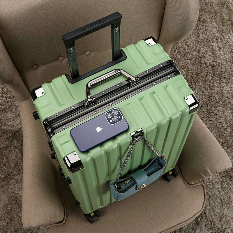 KIMLUD, High-value student rolling luggage men women fashion new trolley suitcase carry on large-capacity silent travel boarding case, Green / 26Inches 650mm, KIMLUD APPAREL - Womens Clothes