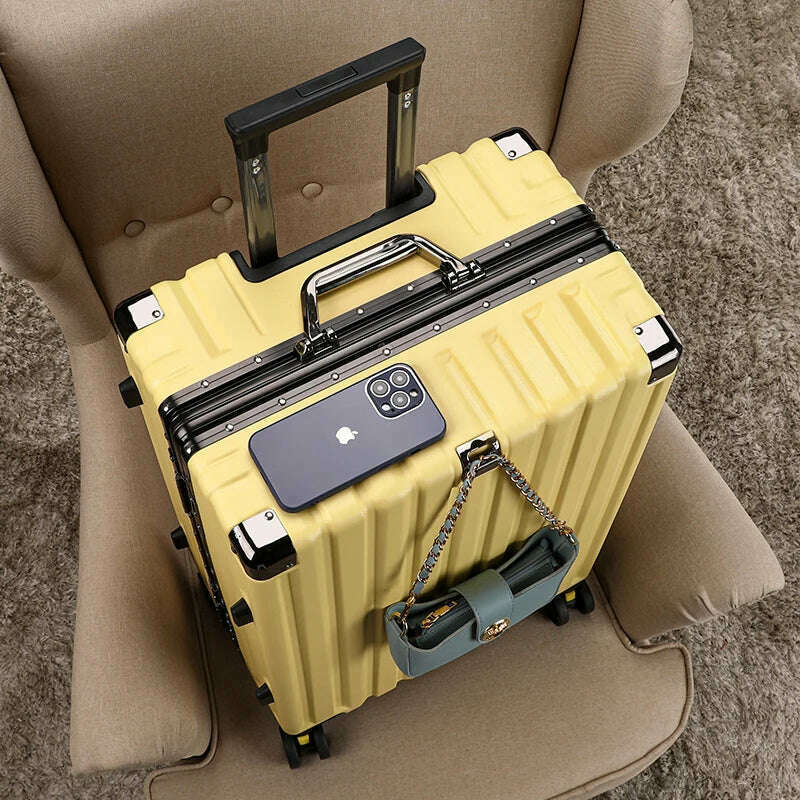 KIMLUD, High-value student rolling luggage men women fashion new trolley suitcase carry on large-capacity silent travel boarding case, Yellow / 22Inches 550mm, KIMLUD APPAREL - Womens Clothes