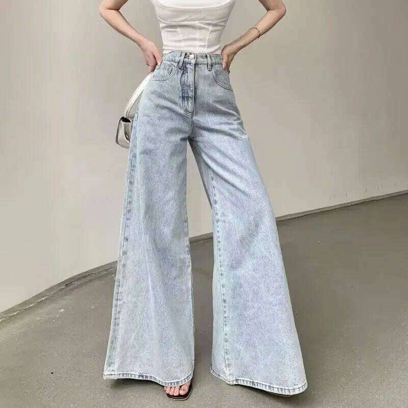 KIMLUD, High Waist Flare Jeans for Women Vintage Fashion Baggy Pants High Street Loose Wide Leg Denim Trousers Office Ladies Casual Jean, Blue / S, KIMLUD APPAREL - Womens Clothes