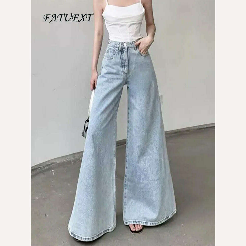 High Waist Flare Jeans for Women Vintage Fashion Baggy Pants High Street Loose Wide Leg Denim Trousers Office Ladies Casual Jean, KIMLUD Women's Clothes