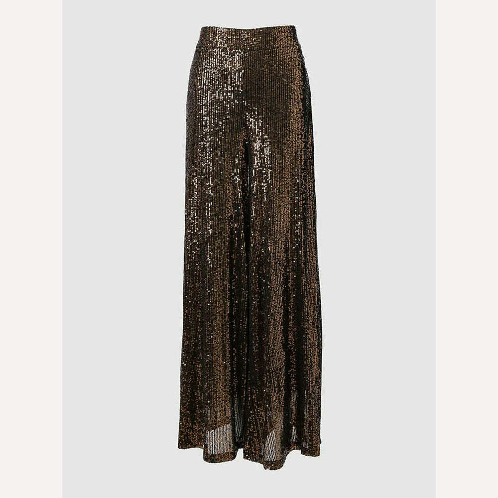 High Waist Sequin Flared Wide leg Pants All-Match new fashion yk2 Women&#39;s Clothing - KIMLUD