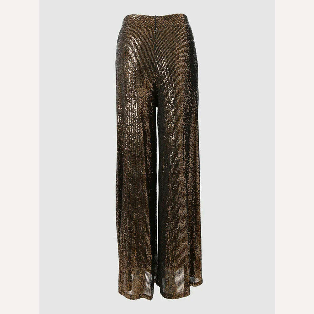 High Waist Sequin Flared Wide leg Pants All-Match new fashion yk2 Women&#39;s Clothing - KIMLUD