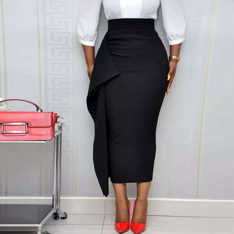 KIMLUD, High Waist Skirt Elegant Women Slim Fit Sexy Bodycon Black Big Size Pencil Skirt Party Fashion Stylish Jupes Ladies Officewear, KIMLUD Womens Clothes