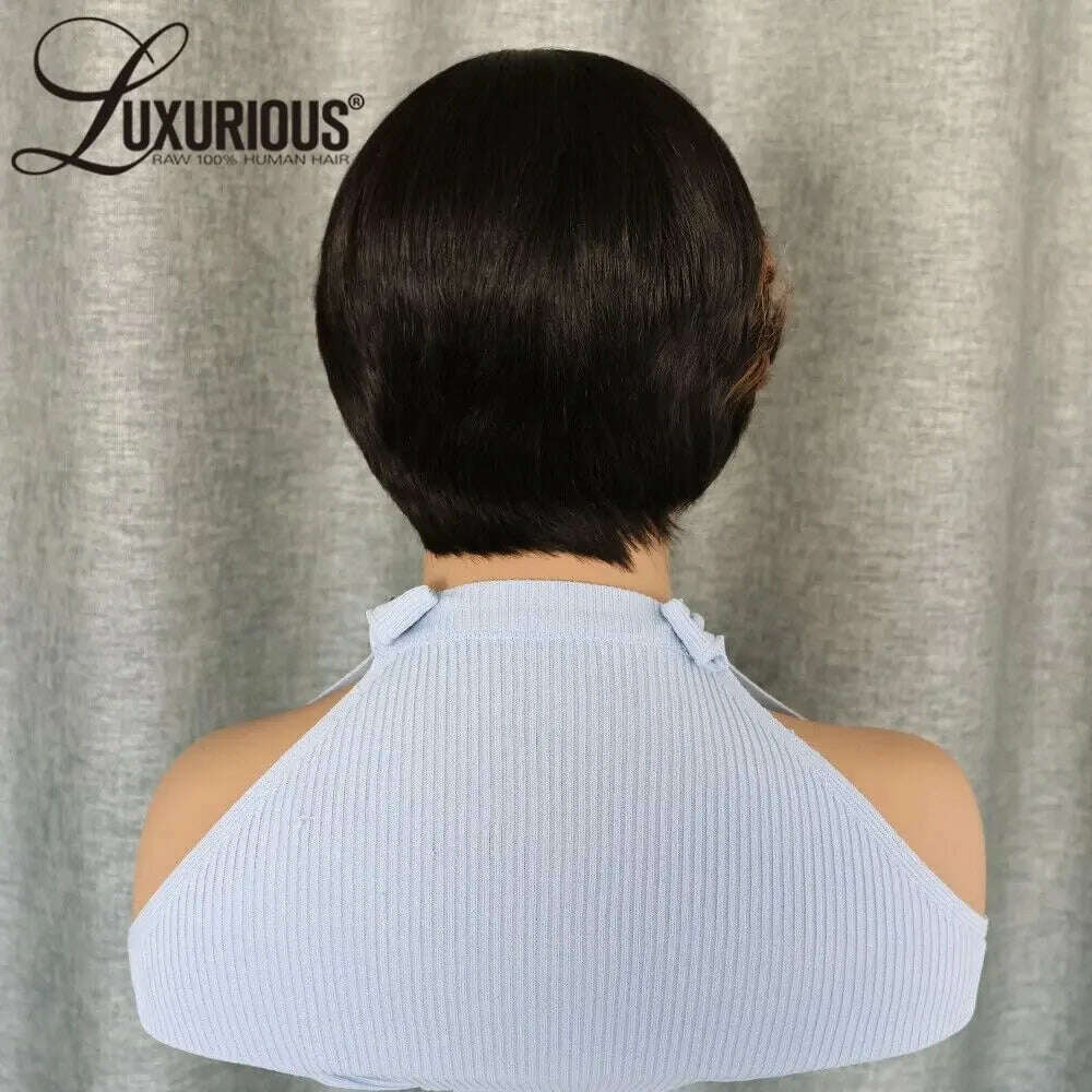 KIMLUD, Highlight Honey Blonde Colored Pixie Cut Wig With Bangs Brazilian Remy Human Hair Glueless Short Bob Full Machine Made Wigs, KIMLUD Womens Clothes
