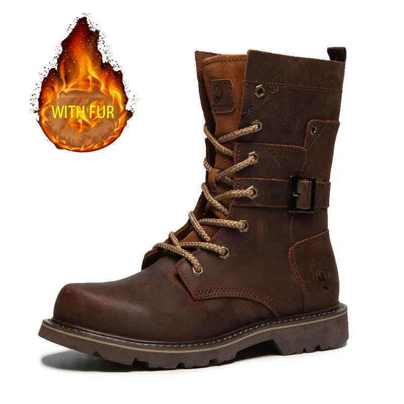 Hiking shoes Men Hunting Boots Tactical shoes Desert Combat Ankle Waterproof sneakers Leather Snow walking high-top Women&#39;s shoe - KIMLUD
