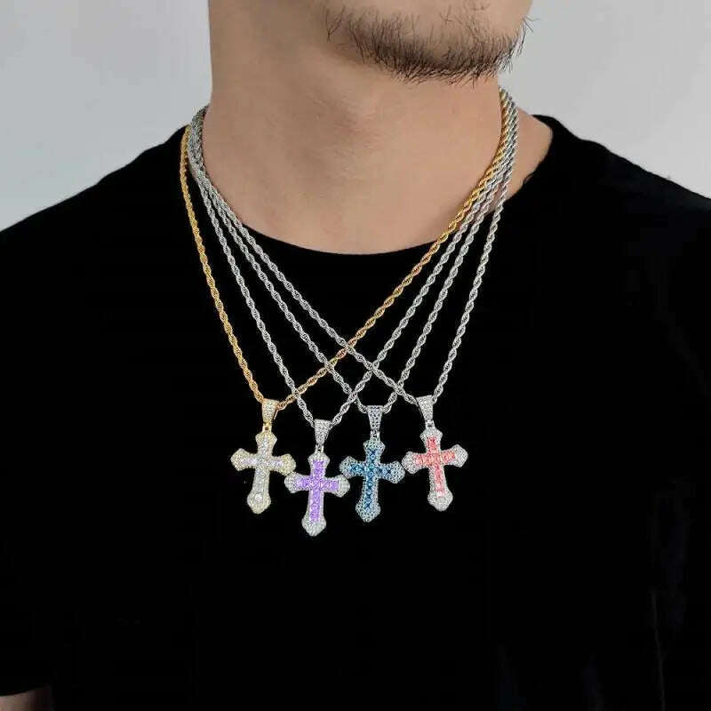 KIMLUD, Hip Hop Bling Ice Cubic Zirconia Cz Pendant Necklace Cross Pendant Men Women Rapper Rock Fashion Jewelry, KIMLUD Womens Clothes