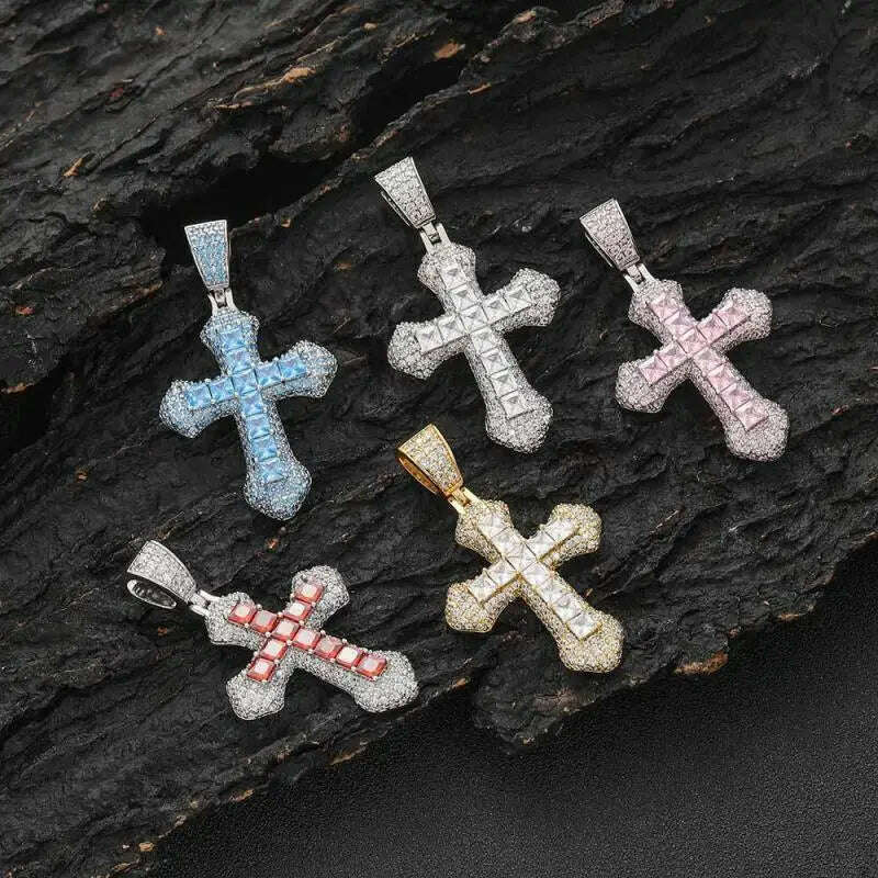 KIMLUD, Hip Hop Bling Ice Cubic Zirconia Cz Pendant Necklace Cross Pendant Men Women Rapper Rock Fashion Jewelry, KIMLUD Womens Clothes