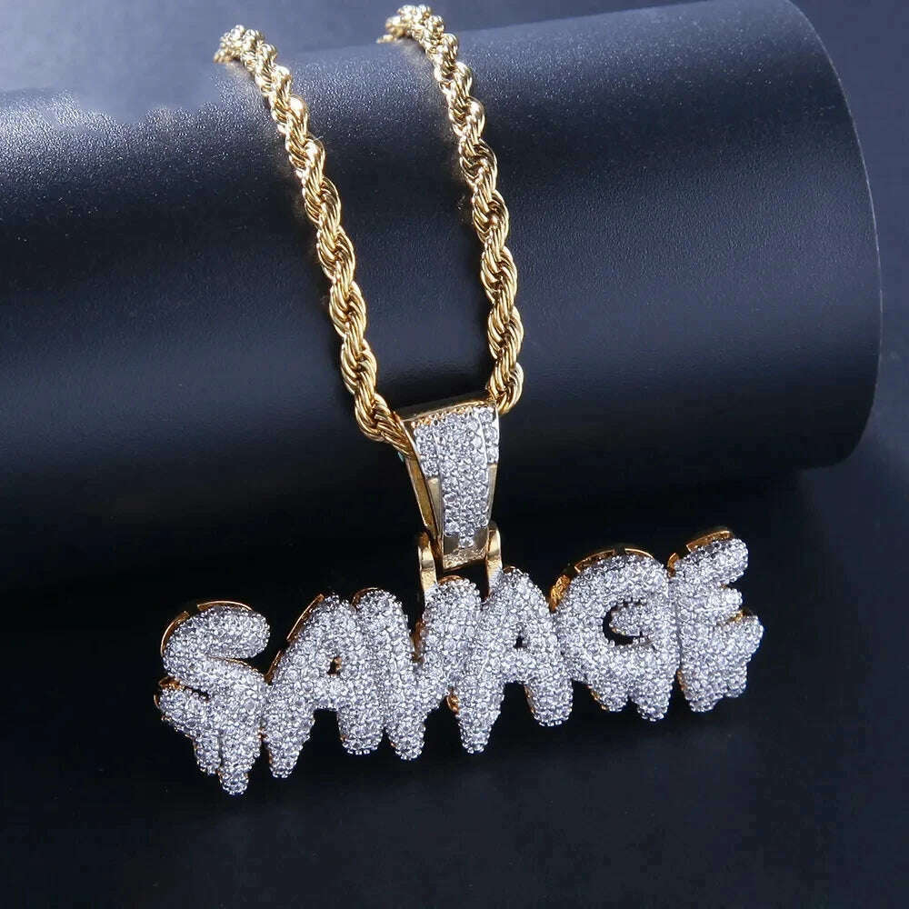 KIMLUD, Hip Hop Ice Out Alphabet Savage Pendant Necklace Cool Men Women Hip Hop Rock Rap Jewelry Gifts, KIMLUD Womens Clothes