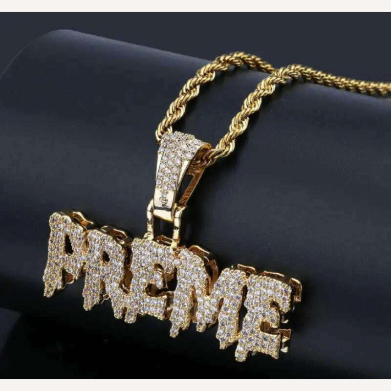Hip Hop Ice Out Alphabet Savage Pendant Necklace Cool Men Women Hip Hop Rock Rap Jewelry Gifts - KIMLUD