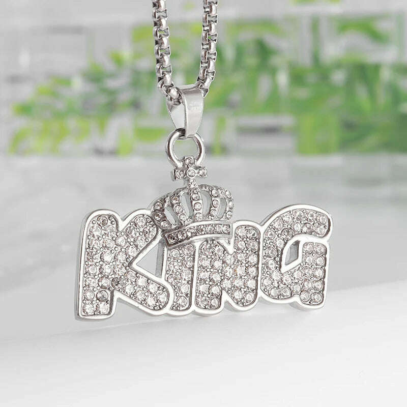 KIMLUD, Hip Hop Ice Out Alphabet Savage Pendant Necklace Cool Men Women Hip Hop Rock Rap Jewelry Gifts, AL20564-Silver, KIMLUD Womens Clothes