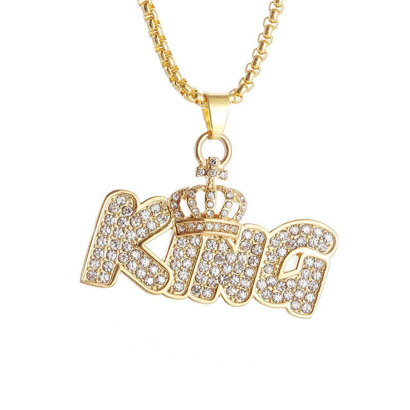 KIMLUD, Hip Hop Ice Out Alphabet Savage Pendant Necklace Cool Men Women Hip Hop Rock Rap Jewelry Gifts, AL20564-Gold, KIMLUD Womens Clothes