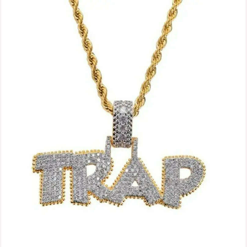 Hip Hop Ice Out Alphabet Savage Pendant Necklace Cool Men Women Hip Hop Rock Rap Jewelry Gifts - KIMLUD