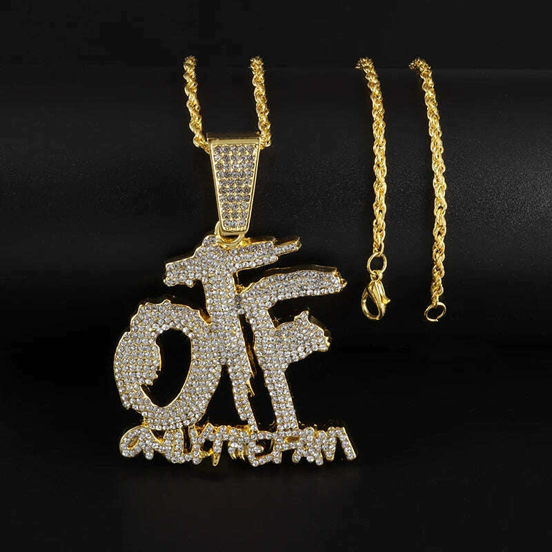 KIMLUD, Hip Hop Ice Out Alphabet Savage Pendant Necklace Cool Men Women Hip Hop Rock Rap Jewelry Gifts, AL2501-Gold, KIMLUD Womens Clothes