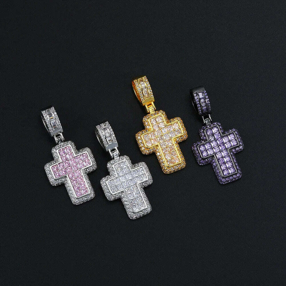 KIMLUD, Hip Hop Iced Out AAA+ Cubic Zirconia Cross Pendant Necklace Rope Stainless Steel Chain on Neck Men Male Punk Rock Jewelry OHP155, KIMLUD Womens Clothes