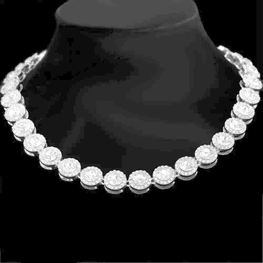 KIMLUD, Hip Hop Iced Out Clustered Tennis Chain Choker Necklace for Women Geometric Round Heart Square Crystal Cuban Link Chain Jewelry, Silver Round / 16in(41cm) Necklace, KIMLUD APPAREL - Womens Clothes