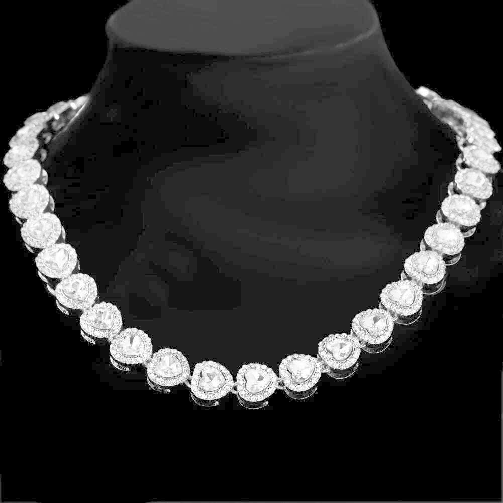 KIMLUD, Hip Hop Iced Out Clustered Tennis Chain Choker Necklace for Women Geometric Round Heart Square Crystal Cuban Link Chain Jewelry, Silver Heart / 16in(41cm) Necklace, KIMLUD APPAREL - Womens Clothes