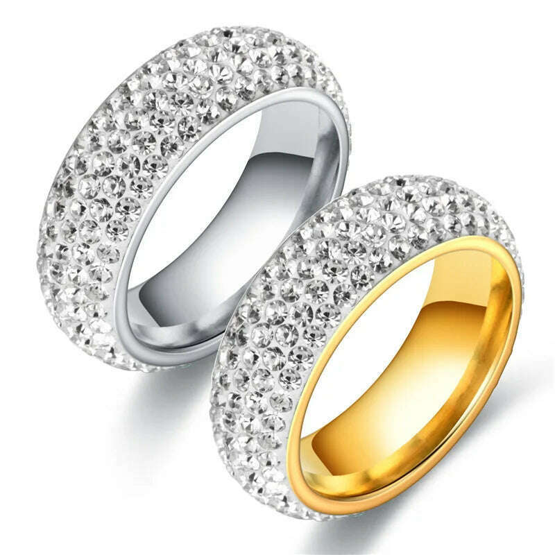 Hip Hop Iced Out CZ Titanium Steel Rings for Men Women Delicate Punk Chunky Finger Ring Hippie Rapper&#39;s Fashion Jewlery KBR116 - KIMLUD