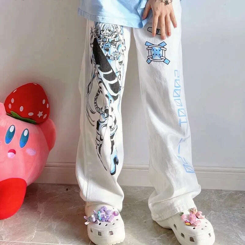 KIMLUD, Hip Hop Women Fashion Kawaii Cute Anime Pants Y2k Wide Leg Pants Streetwear Harajuku Print Loose Casual Cyberpunk Emo Clothes, KIMLUD Womens Clothes