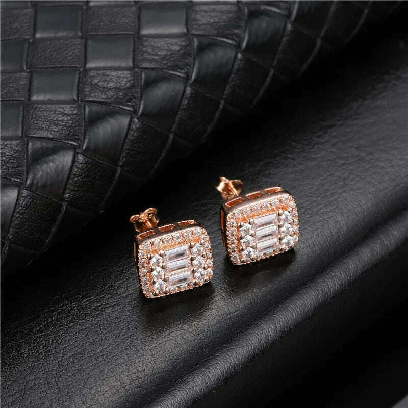 KIMLUD, Hip Micro 1Pair Heart Shape Pave Baguette Cubic Zircon Stone Ice out Stud CZ Earring Bling Copper Earrings For Women Men Jewelry, E00280R / China, KIMLUD Women's Clothes
