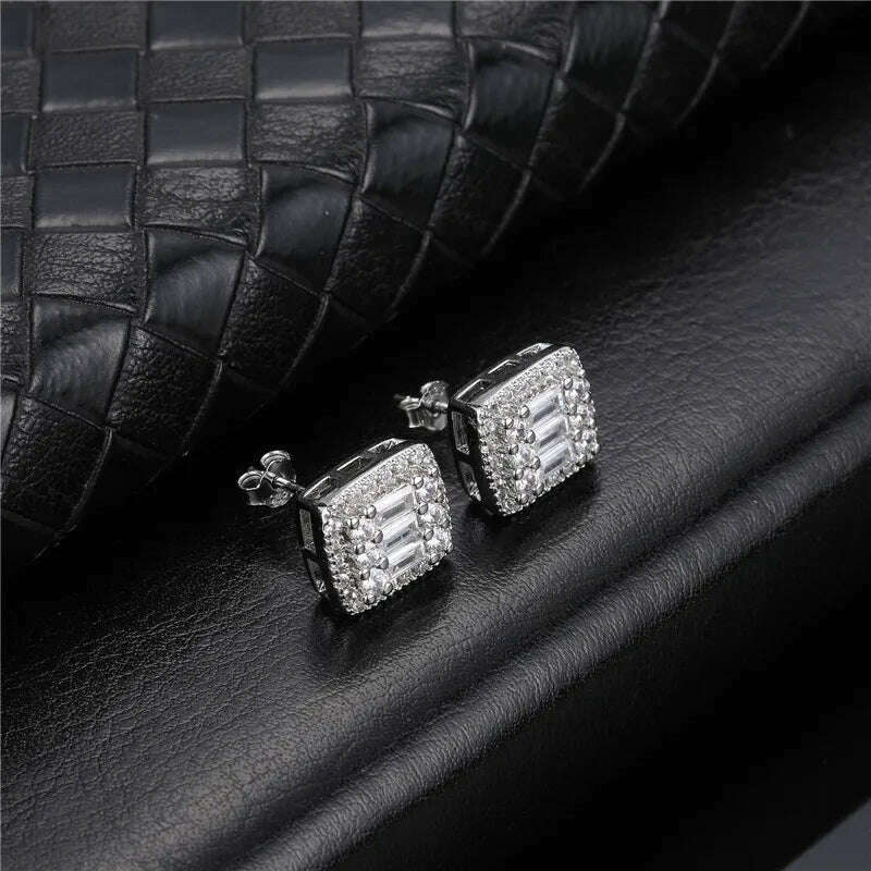 KIMLUD, Hip Micro 1Pair Heart Shape Pave Baguette Cubic Zircon Stone Ice out Stud CZ Earring Bling Copper Earrings For Women Men Jewelry, E00280S / China, KIMLUD Womens Clothes