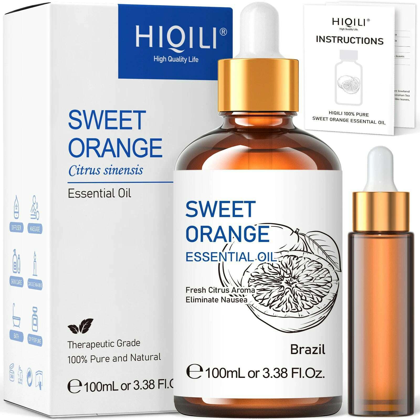 KIMLUD, HIQILI 100ML Sweet Orange Essential Oils,100% Pure Nature for Aromatherapy, Diffuser, Humidifier, Massage, Fresh air, Candle, KIMLUD Womens Clothes