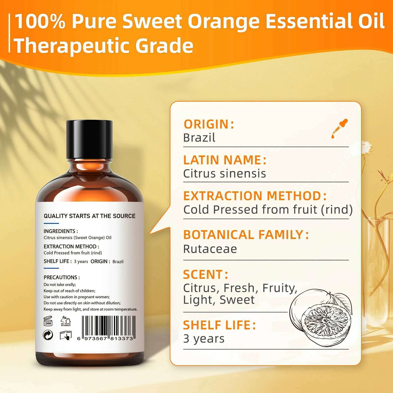 KIMLUD, HIQILI 100ML Sweet Orange Essential Oils,100% Pure Nature for Aromatherapy, Diffuser, Humidifier, Massage, Fresh air, Candle, KIMLUD Womens Clothes