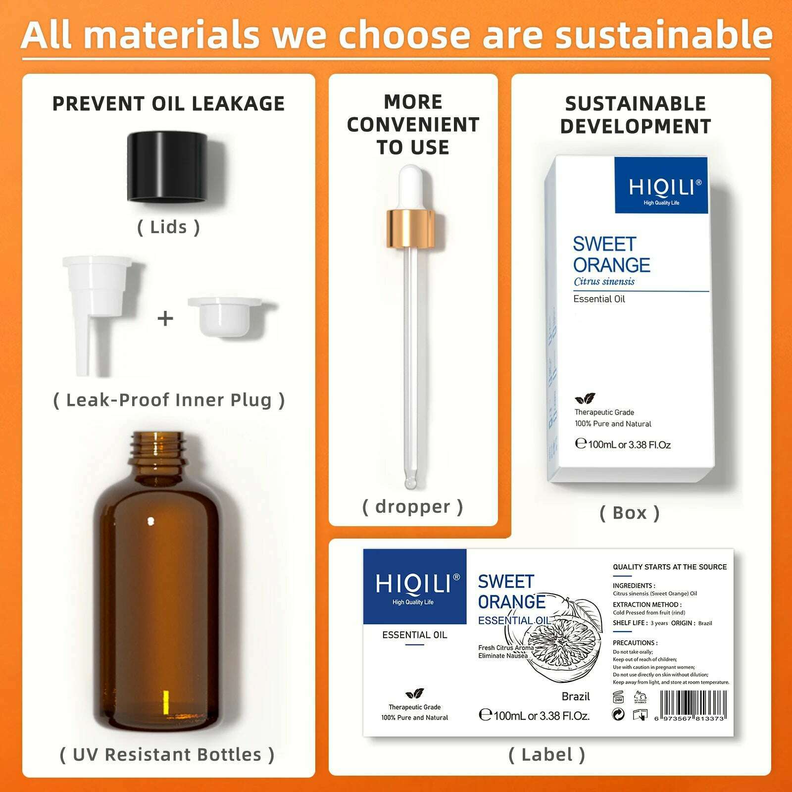KIMLUD, HIQILI 100ML Sweet Orange Essential Oils,100% Pure Nature for Aromatherapy, Diffuser, Humidifier, Massage, Fresh air, Candle, KIMLUD Womens Clothes