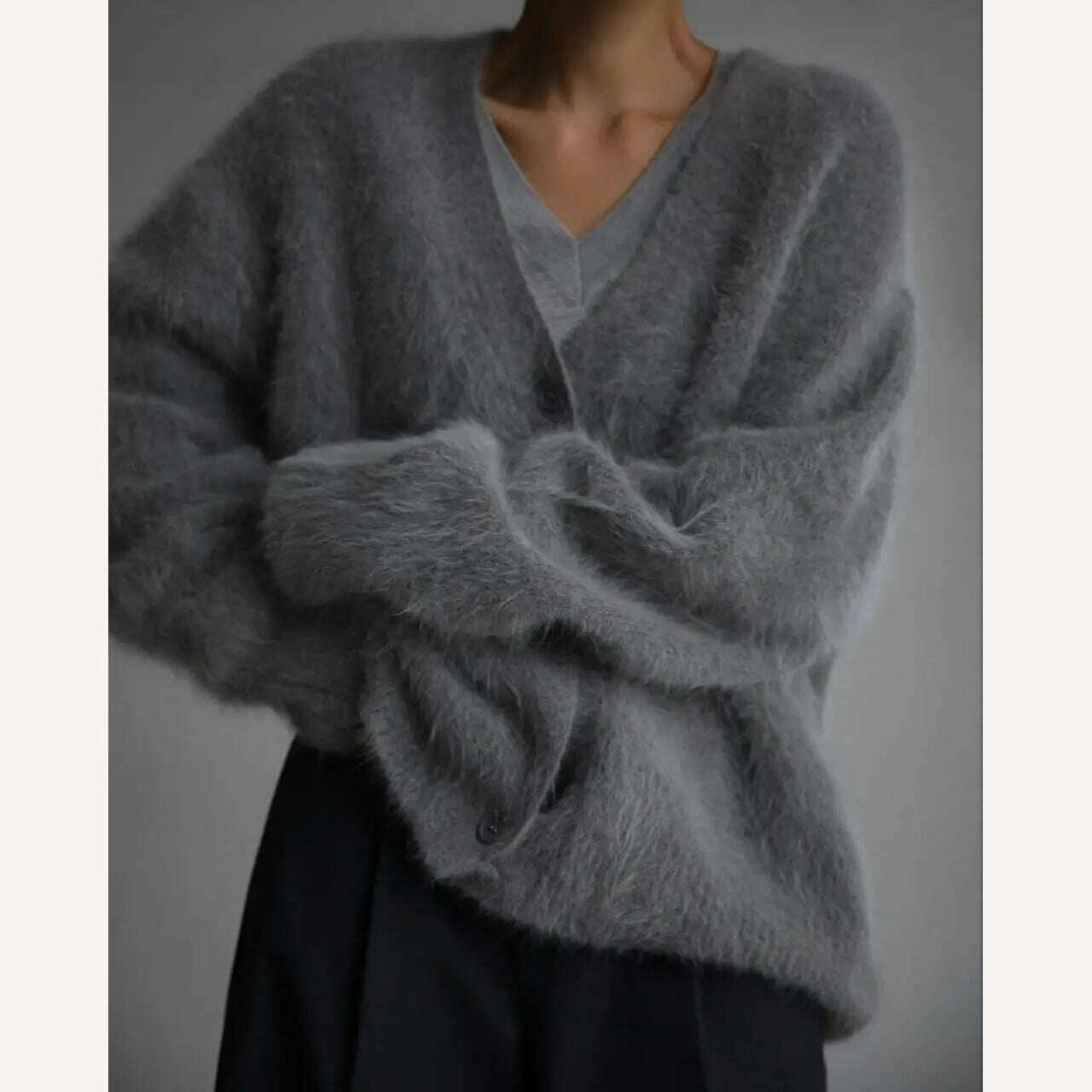 KIMLUD, Hirsionsan Elegant Long Sleeve Sweater Women 2023 New Single-Breasted Female Casual Cardigan Soft Flexible Knitted Outwear, Dark Grey / M, KIMLUD Womens Clothes