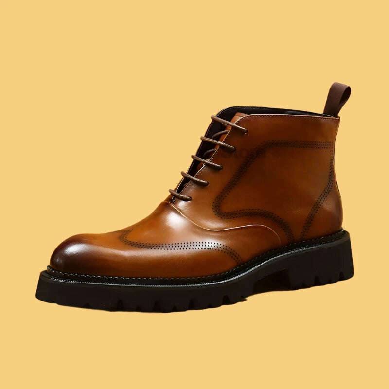 KIMLUD, HKDQ Fashion Men Vintage Boots Genuine Leather Brand Lace Up Men Ankle Boots Black Brown Mens Chelsea Boots For Work, Yellow / 40, KIMLUD APPAREL - Womens Clothes