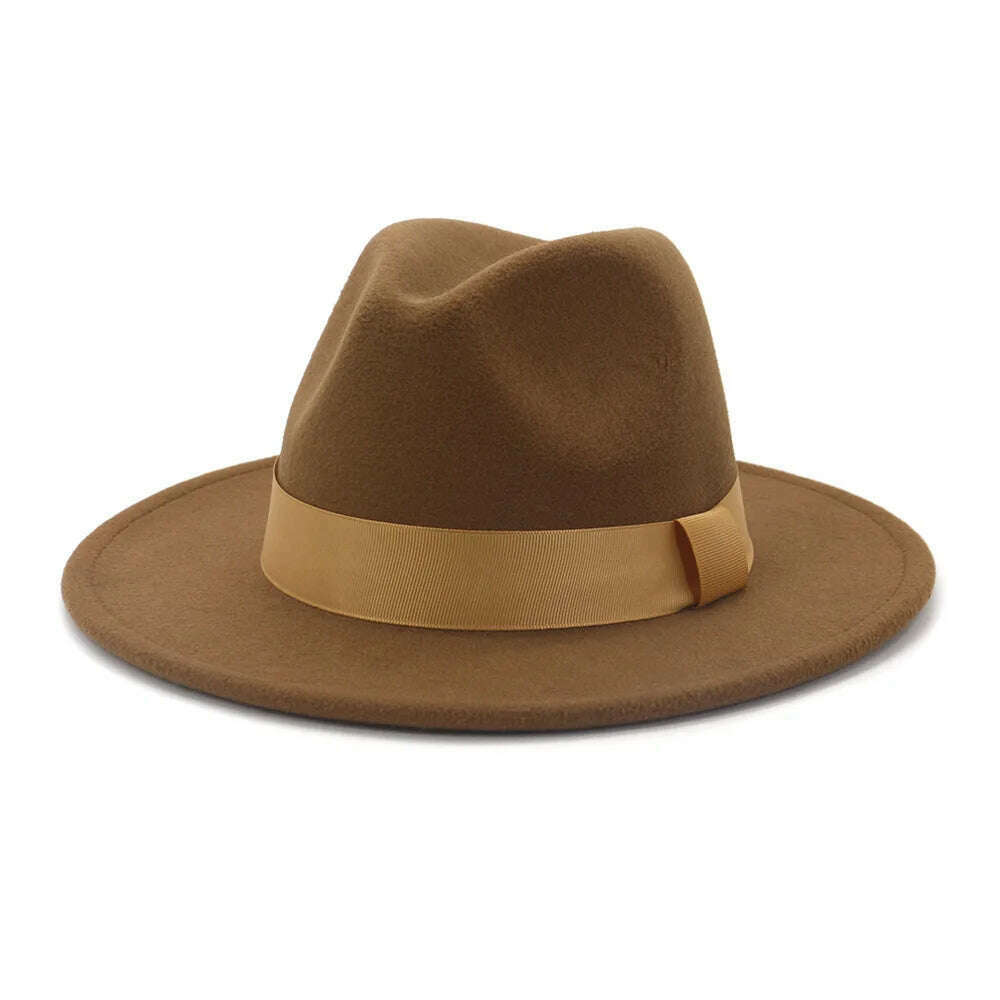 HOAREE Purple Wool Felt Jazz Fedora Hats Men Women Wide Brim Sombrero British Style Trilby Formal Panama Cap Solid Dress Hat - KIMLUD