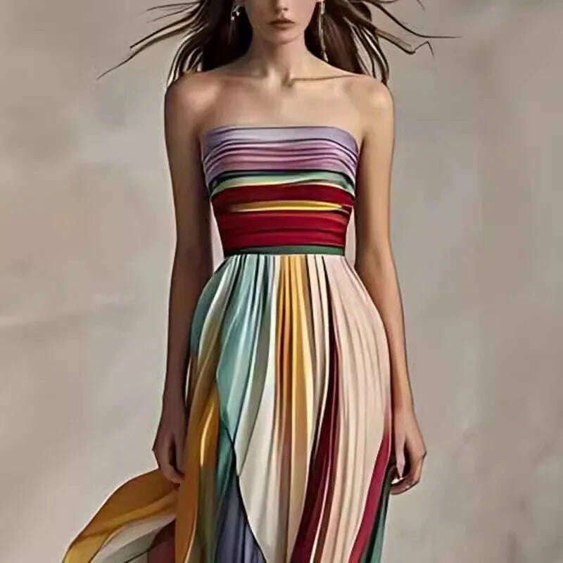 KIMLUD, Holiday Sleeveless Patchwork Sexy Dress, Women Summer Strapless Printing Maxi Dress, 2025 Simple Backless Elegant Ladies Dress
﻿, KIMLUD Womens Clothes